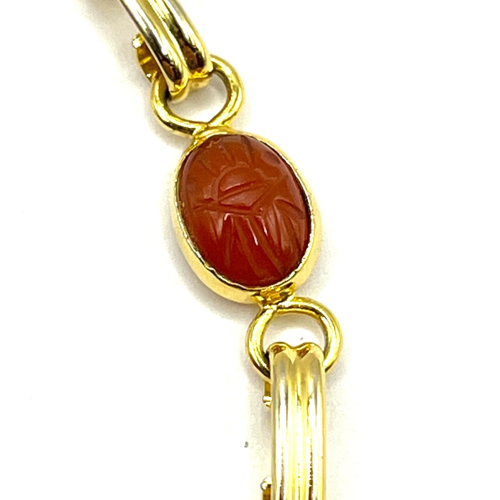Scarab Multi-Stone Gold Tone Cabochon Gemstones Bracelet